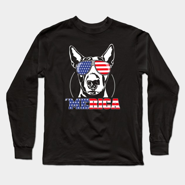 Proud Bull Terrier American Flag Merica dog Long Sleeve T-Shirt by wilsigns